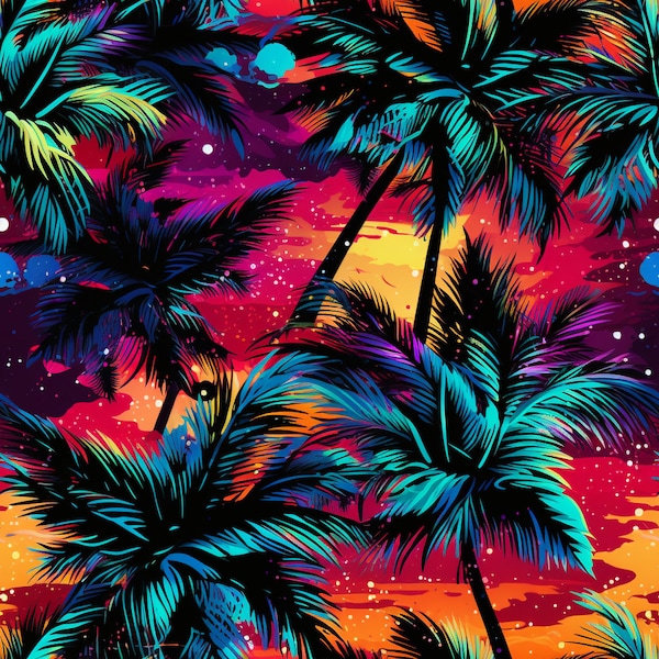 Seamless Patterns - Palm Trees Colorful   - Colorful Graffiti Digital Scrapbook Paper - 5 Designs -     - Pack 1 Sewing Patterns