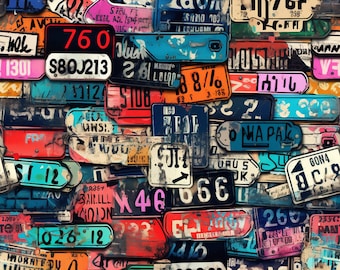 PNG Seamless Patterns Graffiti License Plates Colorful Graffiti Digital Paper 5 Designs Tile