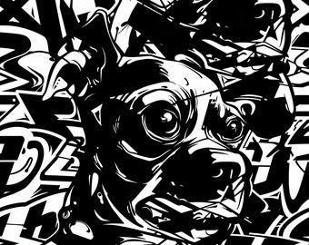 Seamless Patterns - Graffiti Pups and Dogs - Monochrome Graffiti Digital Paper - 5 Designs - PNGs