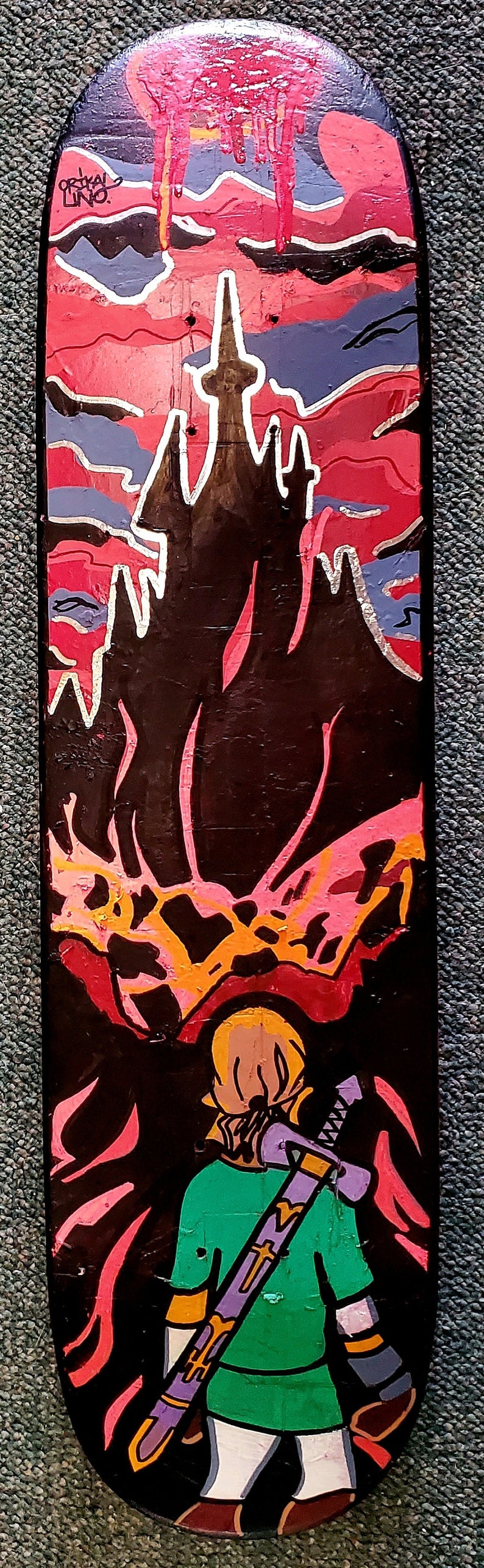 "Blood Moon" custom painted graffiti skateboard painted by Orikal Uno of Graff Roots Media