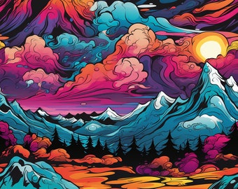 Seamless Patterns - Colorful Mountain Top Sunrise   - Colorful Graffiti Digital Scrapbook Paper - 5 Designs -     - Pack 3 Sewing Patterns