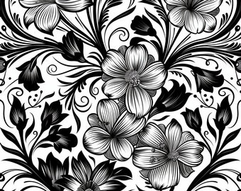 PNG Seamless Patterns   Monochrome Floral   Graffiti Digital Scrapbook Paper   5 Designs   Monochrome Graffiti Patterns