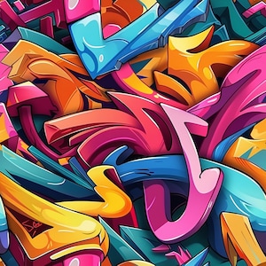 PNG Seamless Patterns Colorful 3D Graffiti Shapes Colorful Graffiti Digital Paper 5 Designs Pack 2 Tile