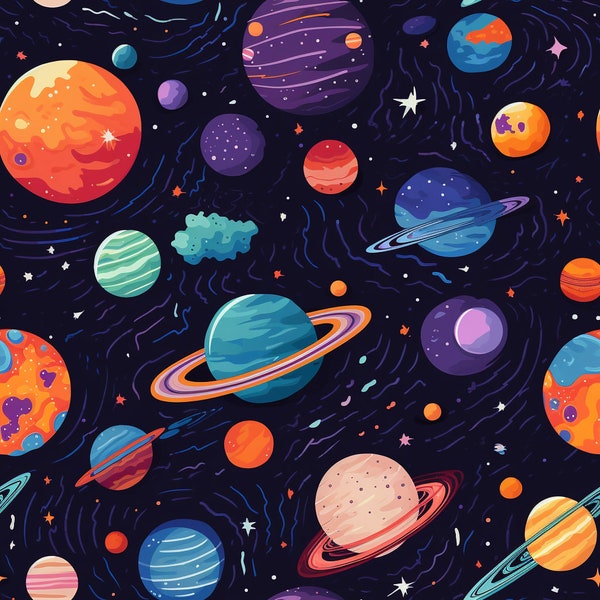 Space - Seamless Patterns - Digital Scrapbook Paper - 5 Designs -   Vibrant Patterns - Planet Patterns - Stars Pattern Sewing Patterns