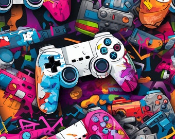 PNG Seamless Patterns Video Game Controllers Digital Paper 5 Designs Graffiti Tile