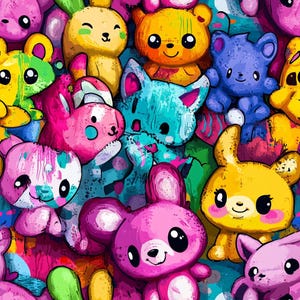 PNG Seamless Patterns Stuffed Animals Graffiti Digital Paper 5 Tile Designs