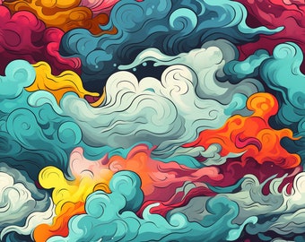 Seamless Patterns - Colorful Graffiti Clouds Detailed   - Colorful Graffiti Digital Paper - 5 Designs -     - Pack 3 Sewing Patterns