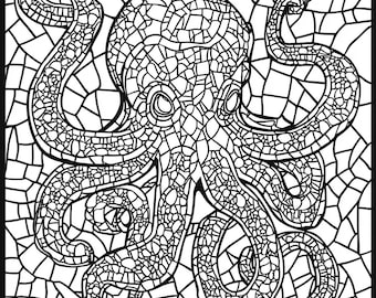 Mosaic Printable Coloring Pages | PNG Format | Instant Download | 5 Pages | Color Your Own | Pack 03