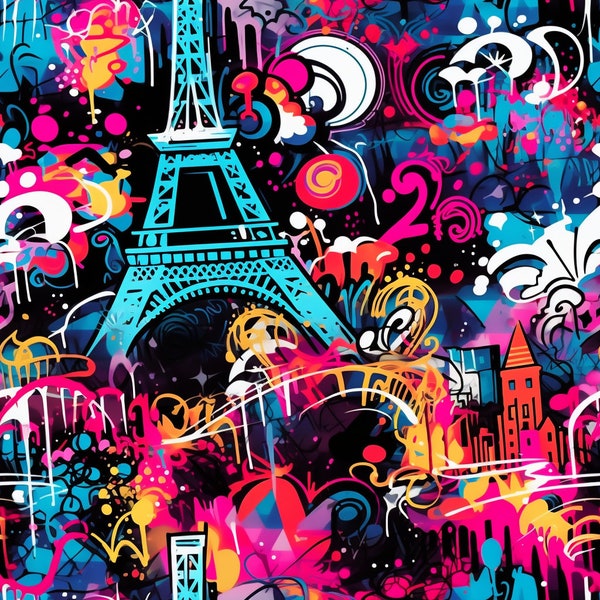 Seamless Patterns - Colorful Paris - Colorful Graffiti Digital Scrapbook Paper - 5 Designs -   Pack 2 -   PNGs Sewing Patterns