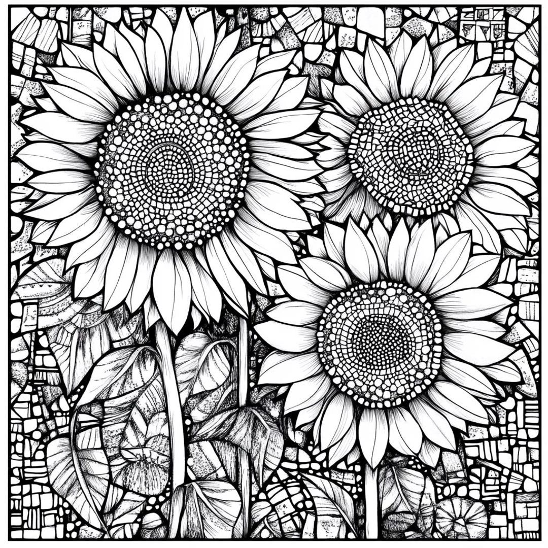 Mosaic Printable Coloring Pages | PNG Format | Instant Download | 5 ...