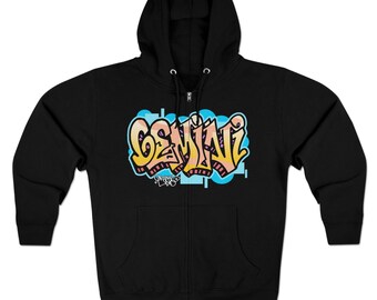 Gemini Graffiti Zip-Up Hoodie by Orikal Uno Astrology Hooded Sweater Unisex Premium