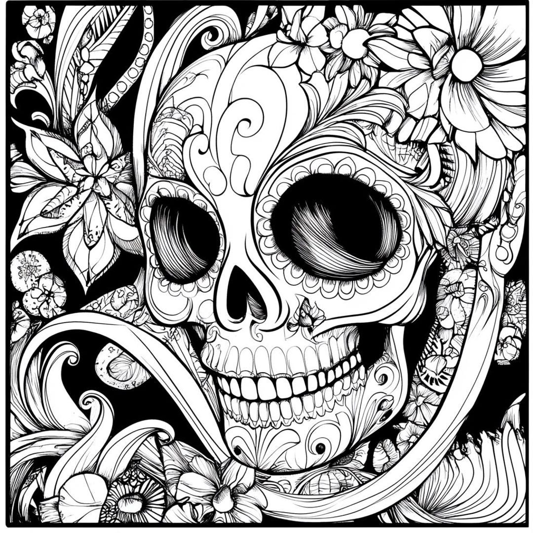 Sugar Skull Printable Coloring Pages | PNG | Instant Download | 5 Pages ...