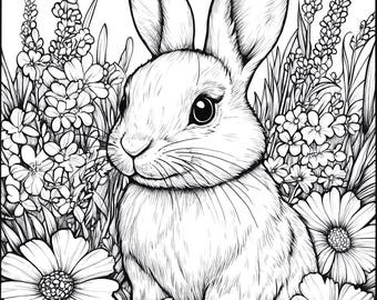 Bunny Rabbit Coloring Pages | Printable PNG | Instant Download | 5 Pages | Color Your Own Sheet | Pack 04