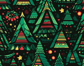 Seamless Patterns - Festive Colorful Christmas Tree   - Colorful Digital Scrapbook Paper - 5 Designs - Sewing Patterns