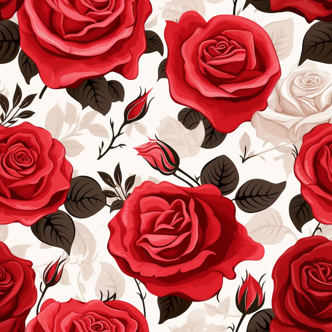 PNG Seamless Patterns Roses Digital Paper 5 Designs Valentines Day Tile ...