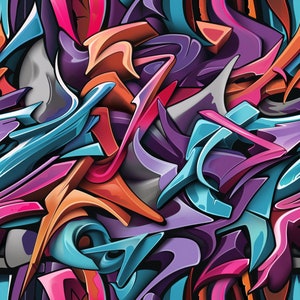 PNG Seamless Patterns Colorful 3D Graffiti Shapes Colorful Graffiti Digital Paper 5 Designs Pack 4 Tile