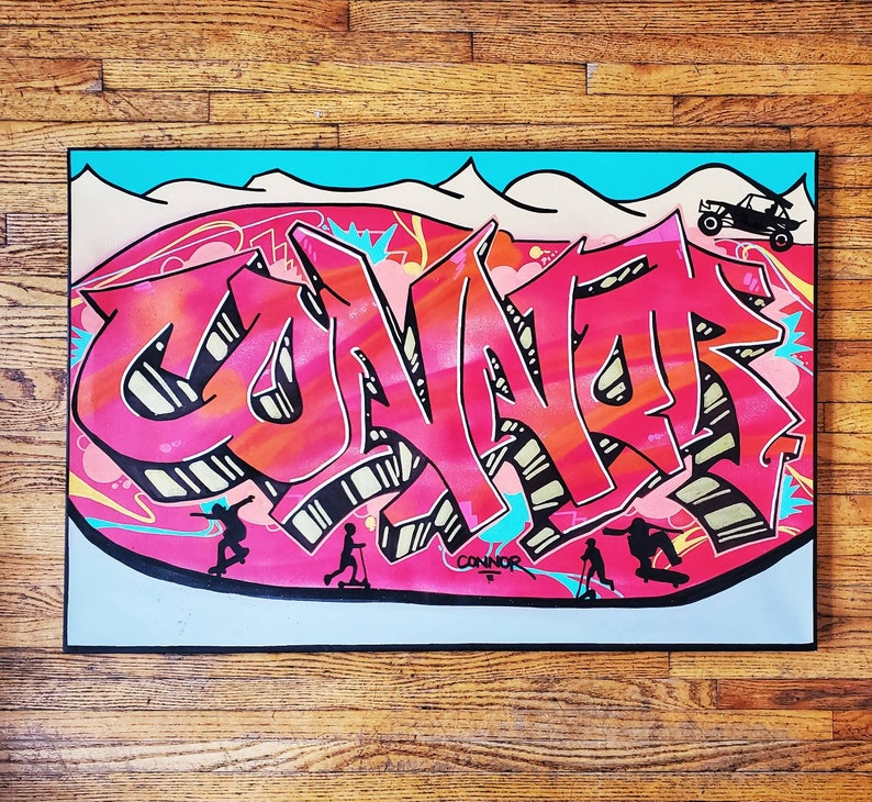 "Connor" custom painted graffiti canvas by Orikal Uno of Graff Roots Media - 24x36"