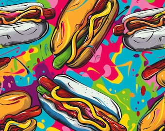 Hot Dogs - Seamless Patterns - Graffiti Digital Paper - 5 Designs - Colorful Seamless Patterns - Journal Patterns - Wallpaper Patterns