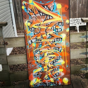 "Diasio custom painted graffiti canvas by Orikal Uno of Graff Roots Media - 24x48"