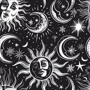 Seamless Patterns - Sun and Moon - Monochrome Graffiti Digital Paper - 5 Designs - PNGS