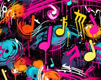 PNG Seamless Patterns Graffiti Music Notes Graffiti Digital Paper 8 Designs  Colorful Graffiti Tile
