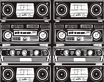 Seamless Patterns - Monochrome Graffiti Boombox Hip-Hop   - Graffiti Digital Scrapbook Paper - 5 Designs - Black & White Patterns