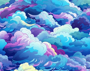 Seamless Patterns - Colorful Graffiti Clouds Detailed   - Colorful Graffiti Digital Scrapbook Paper - 5 Designs - Sewing Patterns