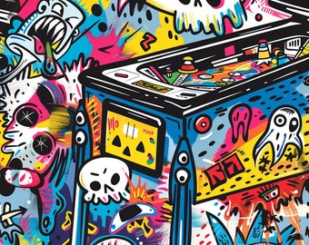 Graffiti Pinball - Seamless Patterns - Digital Paper - 5 Designs - Colorful Seamless Patterns - Journal Patterns - Wallpaper Patterns