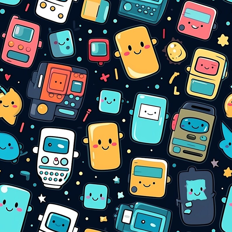 Cute Cell Phones Pattern, Colorful Tile Digital Paper (PNG) - Etsy