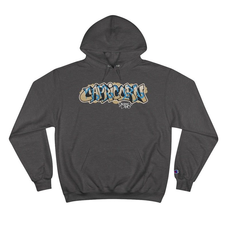 Capricorn Graffiti Hoodie Champion Pullover Hooded Sweater by OrikaI Uno Fleece Sweatshirt With Huge Spacious Pocket image 5