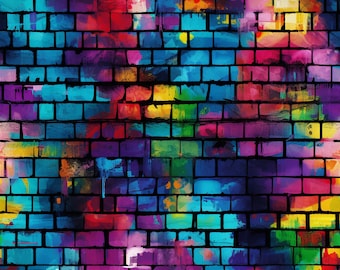 PNG Seamless Patterns Colorful Graffiti Brick Wall Colorful Graffiti Digital Paper 5 Designs  Pack 2 Tile