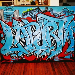 "LaPorta" custom painted graffiti canvas by Orikal Uno of Graff Roots Media - 60x72"