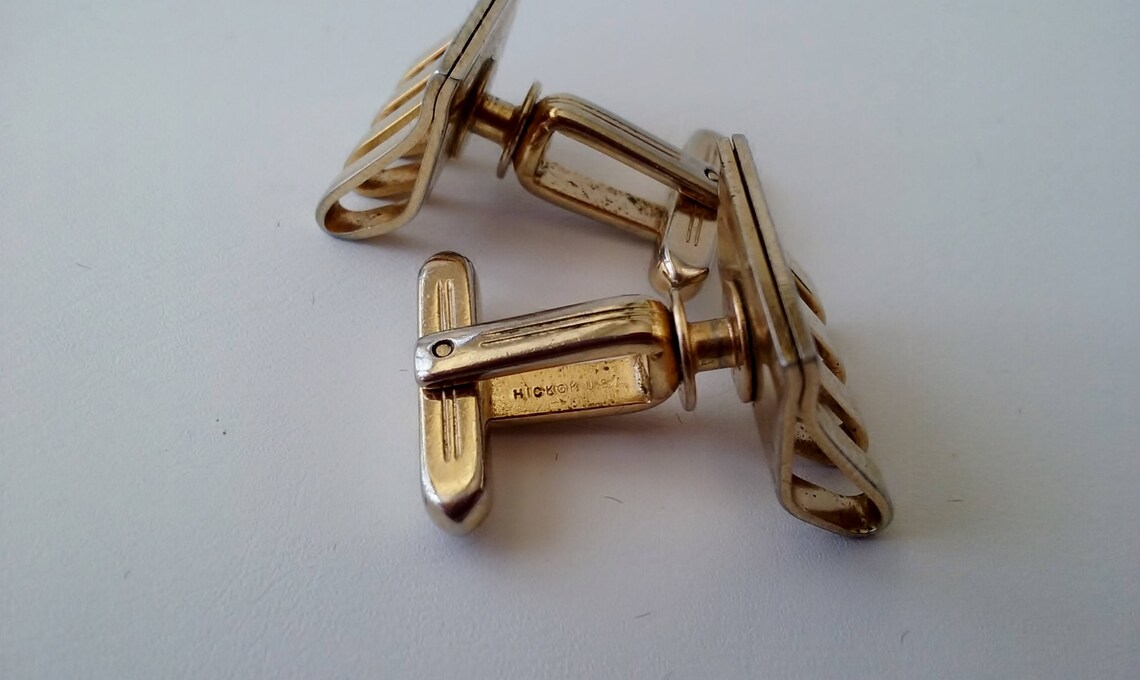 Vintage Hickok Cuff Links 1950s Mid Century Gold Tone Etsy