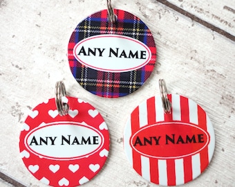 Personalised Pet Dog or Cat  ID Tags With Tartan, Hearts Or Stripes