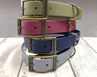 Waterproof Biothane Dog Antique Brass Buckle Collar | Made in the UK