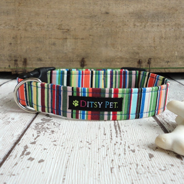 Collier de chien fait main de tissu rayé joseph