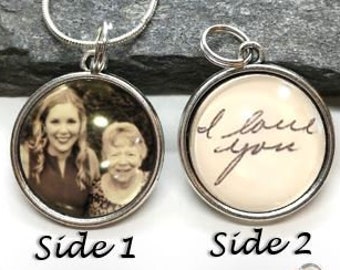 TWO-SIDED Photo Necklace, Custom Photo Pendant Necklace, Picture Pendant, Handwriting necklace, gift for grandma, gift for Nana