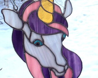 brass unicorn brass hoop stained glass window vintage unicorn suncatcher stained glass unicorn brass horse 80s girls decor