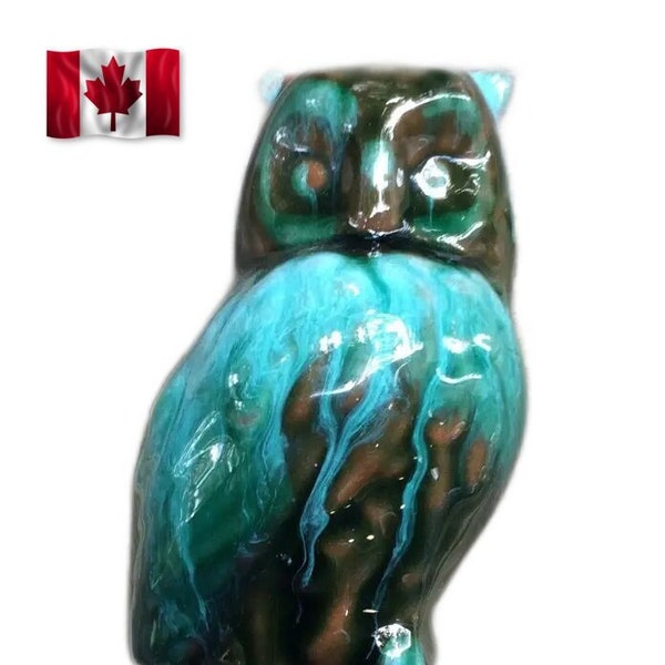 Vintage Blue Mountain Pottery green black glaze Owl, BMP Halloween owl Figurine Canadian Pottery Father's day gifts goth McMaster Evangeline