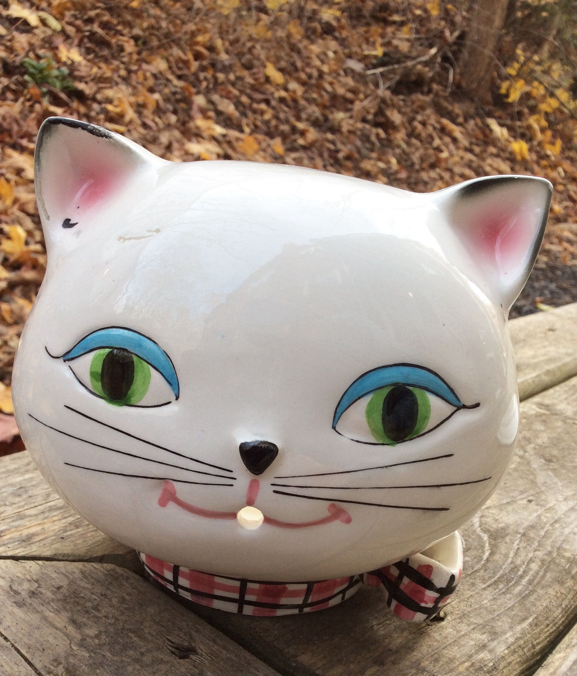 Vintage Holt Howard Cozy Cat Face String Holder MCM, White Kitten