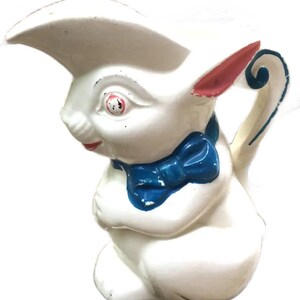 Vintage rabbit bunny shaped pitcher jug white Easter hare McCoy Pottery Rabbit Shaped Ewer, vase country chic cottage core bumpkins props
