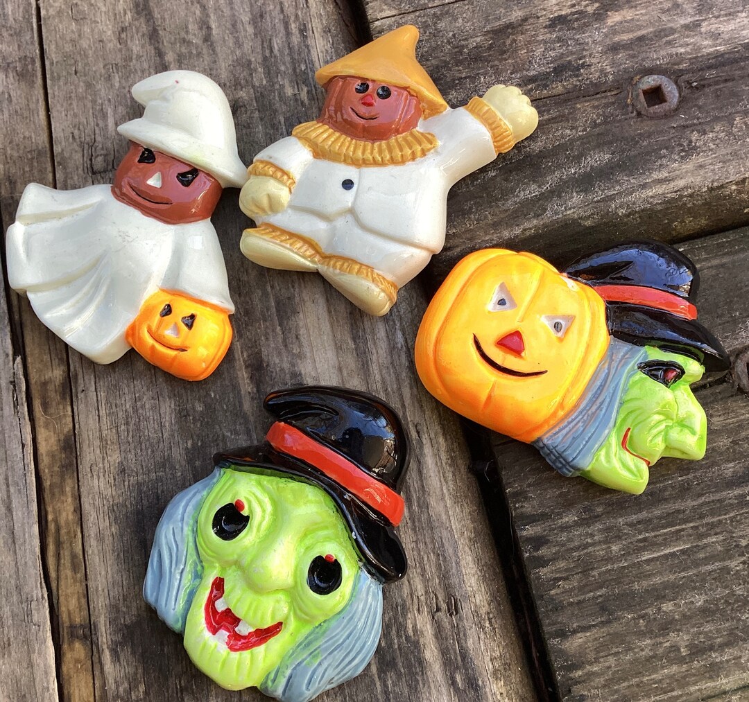 Vintage Halloween Fridge Magnets: Witch, Scarecrow, Ghost Set - Etsy
