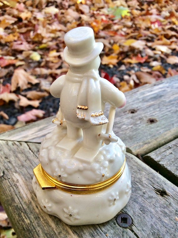 vintage Lenox white snowman lidded Trinket ring c… - image 2