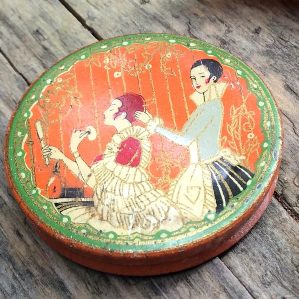 vintage Richard Hudnut powder compact, Three Flowers Face Powder, retro sample compact, Vintage 20s flappers art deco Powder Purse size