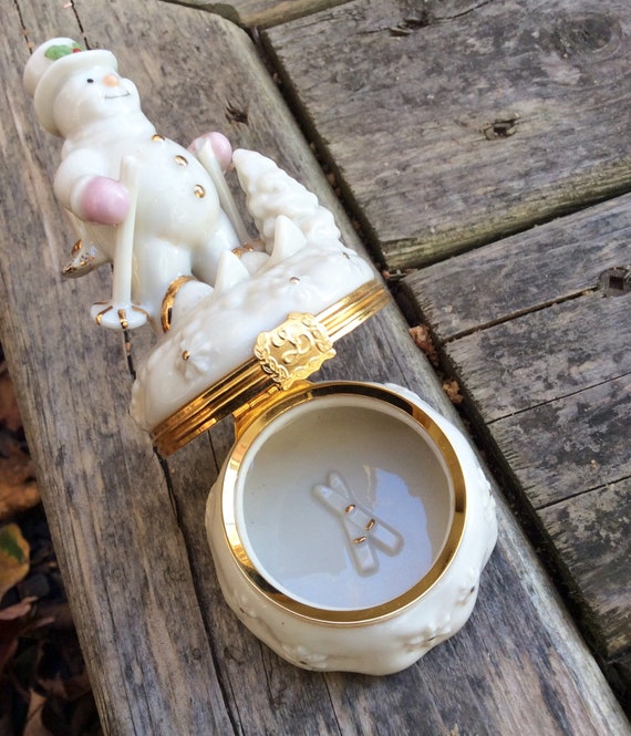 vintage Lenox white snowman lidded Trinket ring c… - image 4