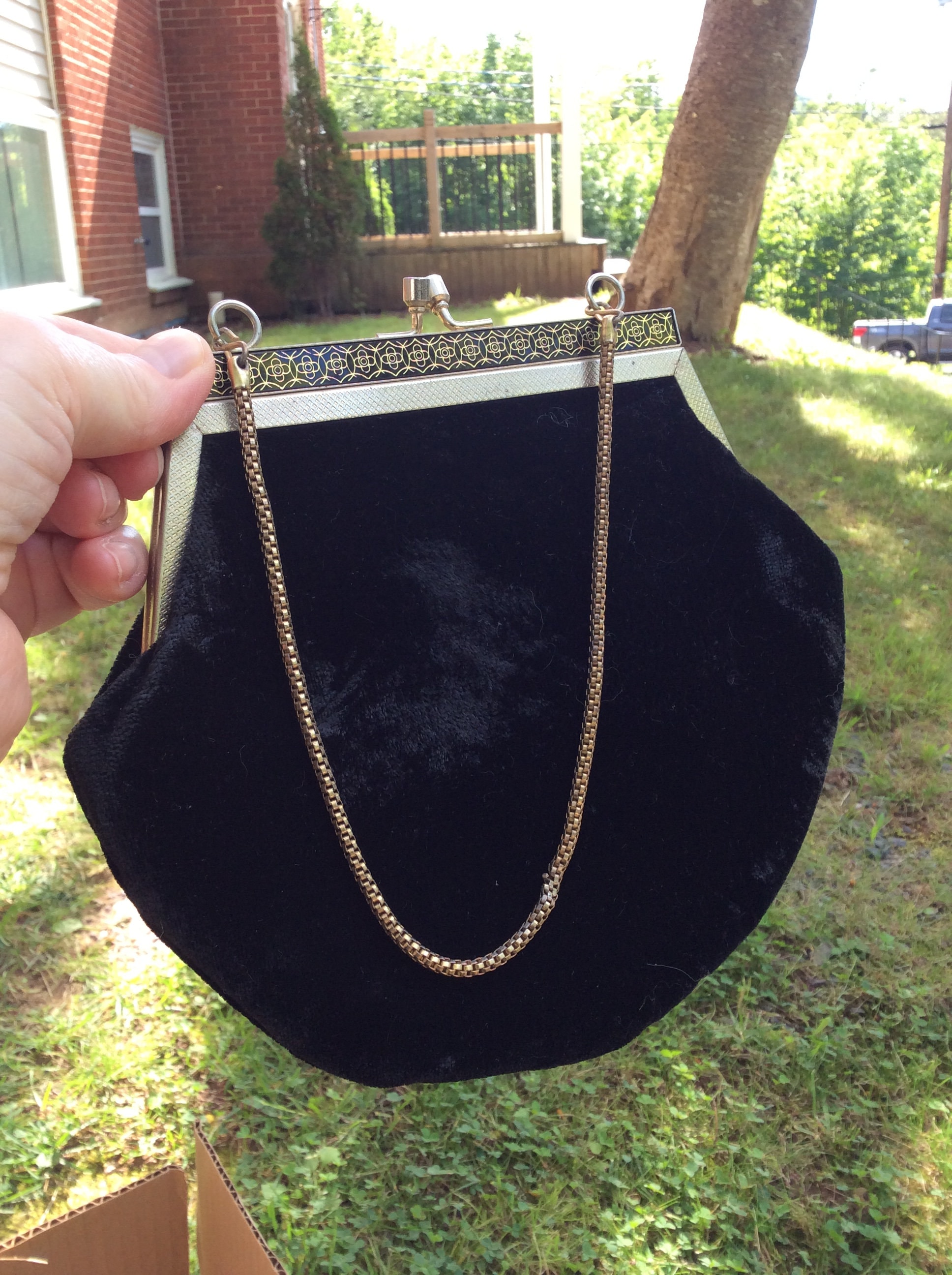 Vintage Black 50s Handbag Evening Clutch Purse Black Formal 