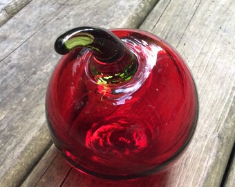 Vintage Cranberry Red Blown Glass Apple gifts for teachers Red Apple Paperweight, Poison Apple, Retro Halloween, Vintage Vigo Canada estate