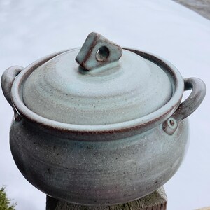 Vintage Handmade studio pottery Rustic Stoneware Lidded Jar | Speckled Turquoise Trinket Case | Unique treasure vanity made in Canada