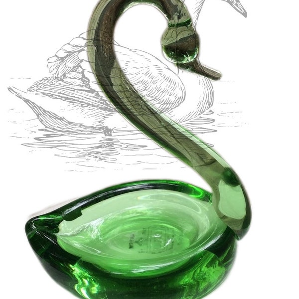 Vintage Green Glass Swan votive, Christmas green Bohemia Czech Glass swan duck, Hand Blown Glass goose, Swan Lake, swan lake mates for life