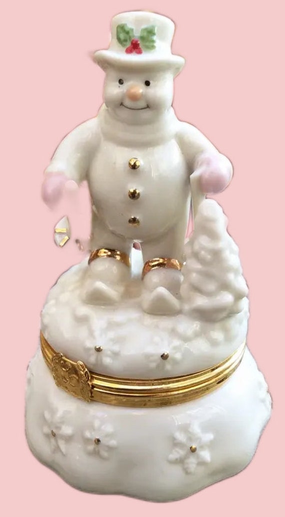 vintage Lenox white snowman lidded Trinket ring c… - image 5